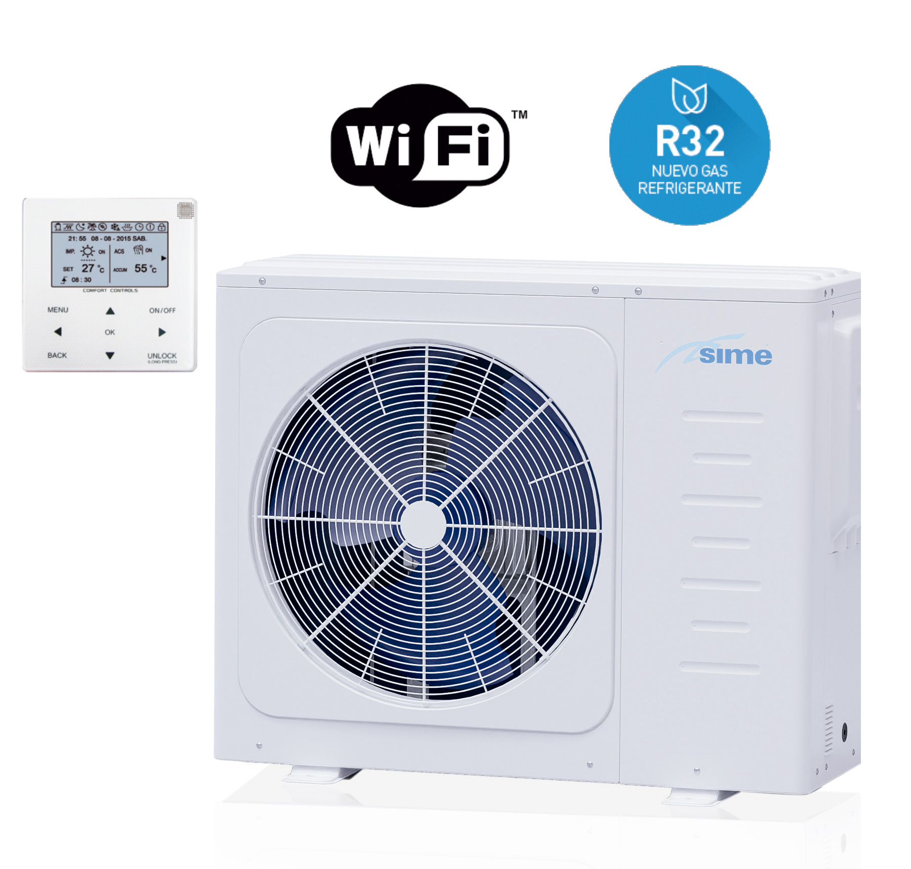 SIME BOMBA DE CALOR AIRE/AGUA MONOBLOC INVERTER SHP M PRO 008 + COMANDO REMOTO 8,3 kWf y 8,4 kWc